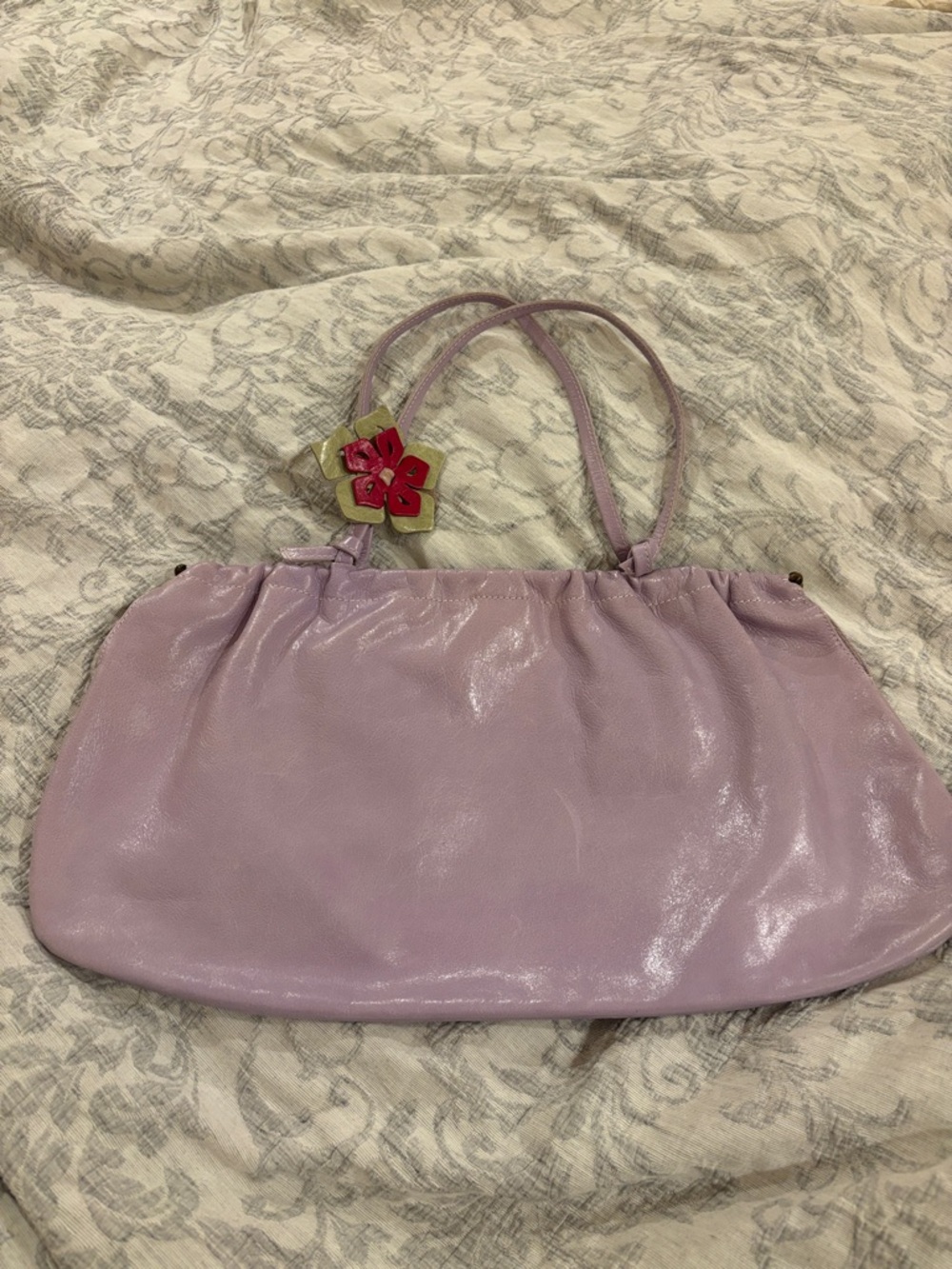 Miki Thumb Lilac Leather Shoulder Bag with Floral Charm